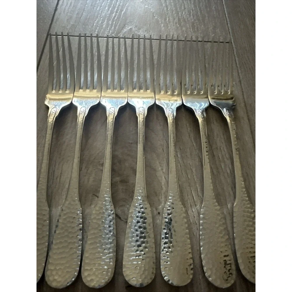 7 RETRONEU ARAGON Hammered 18/8‎ Stainless Steel DINNER FORKS